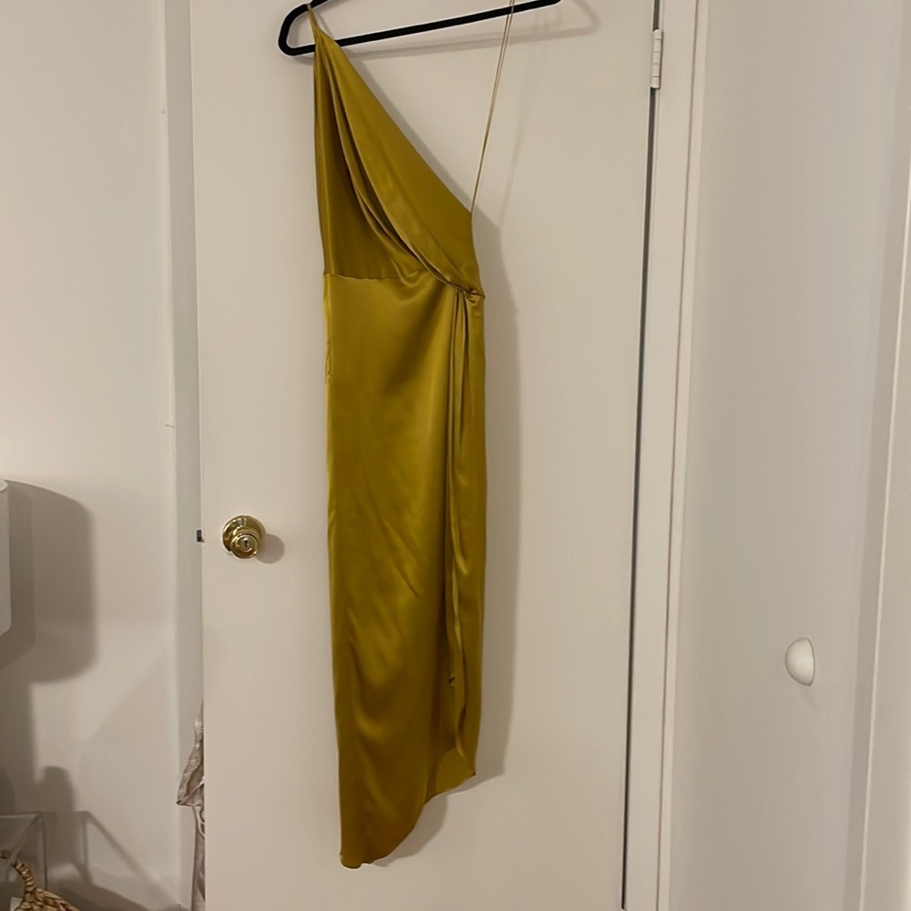Michelle Mason gold formal midi dress